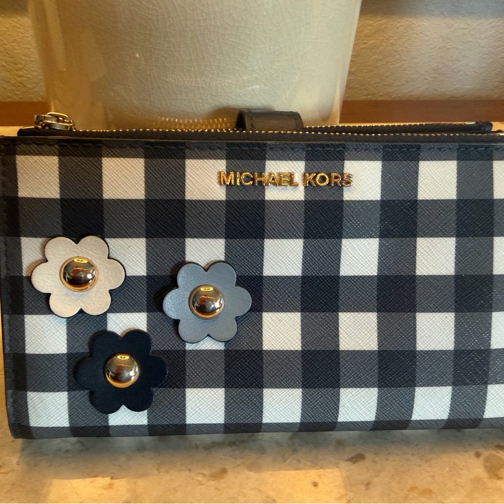 Michael Kors Navy and White Checkered Clutch